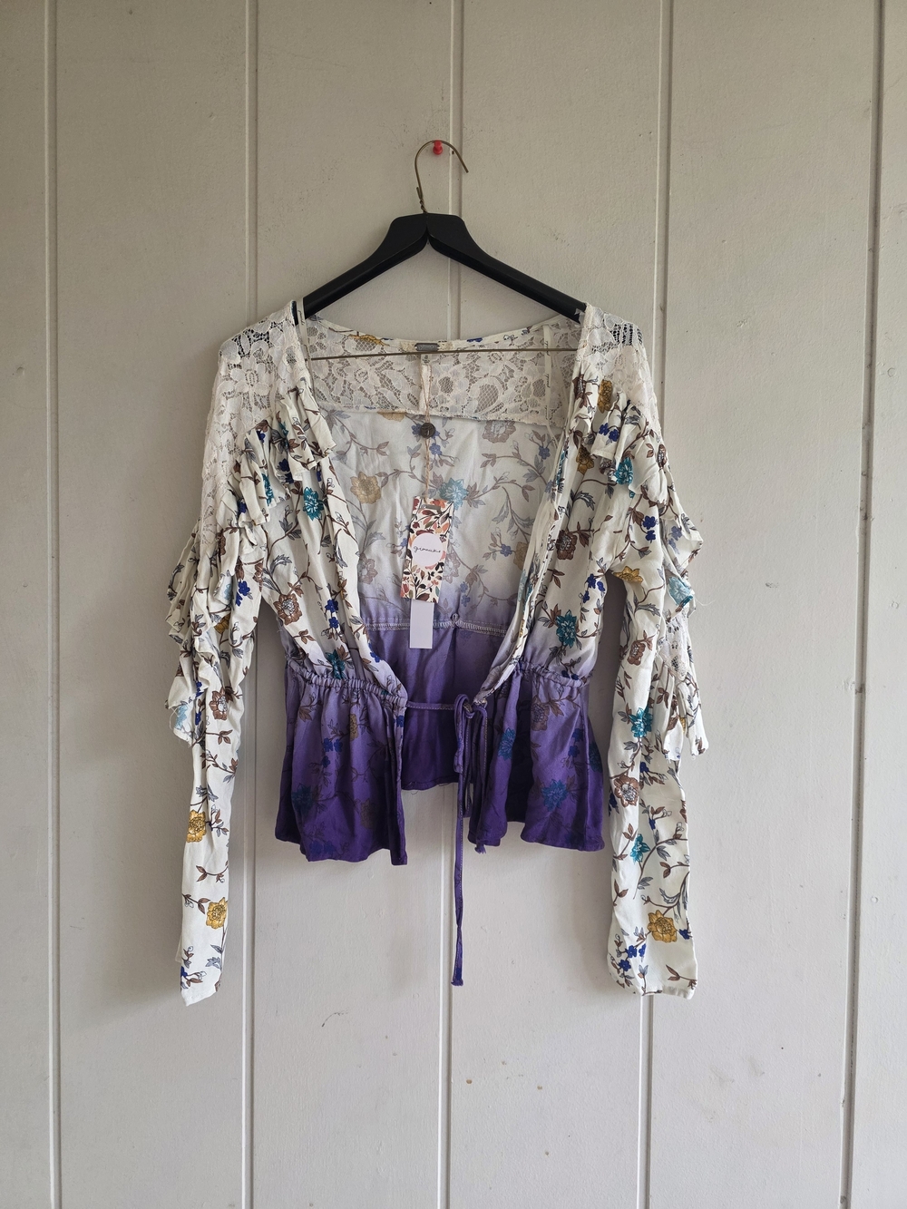 Floral Lace Tie Front Blouse mermaidcore fairycore Cottagecore Bohimian small